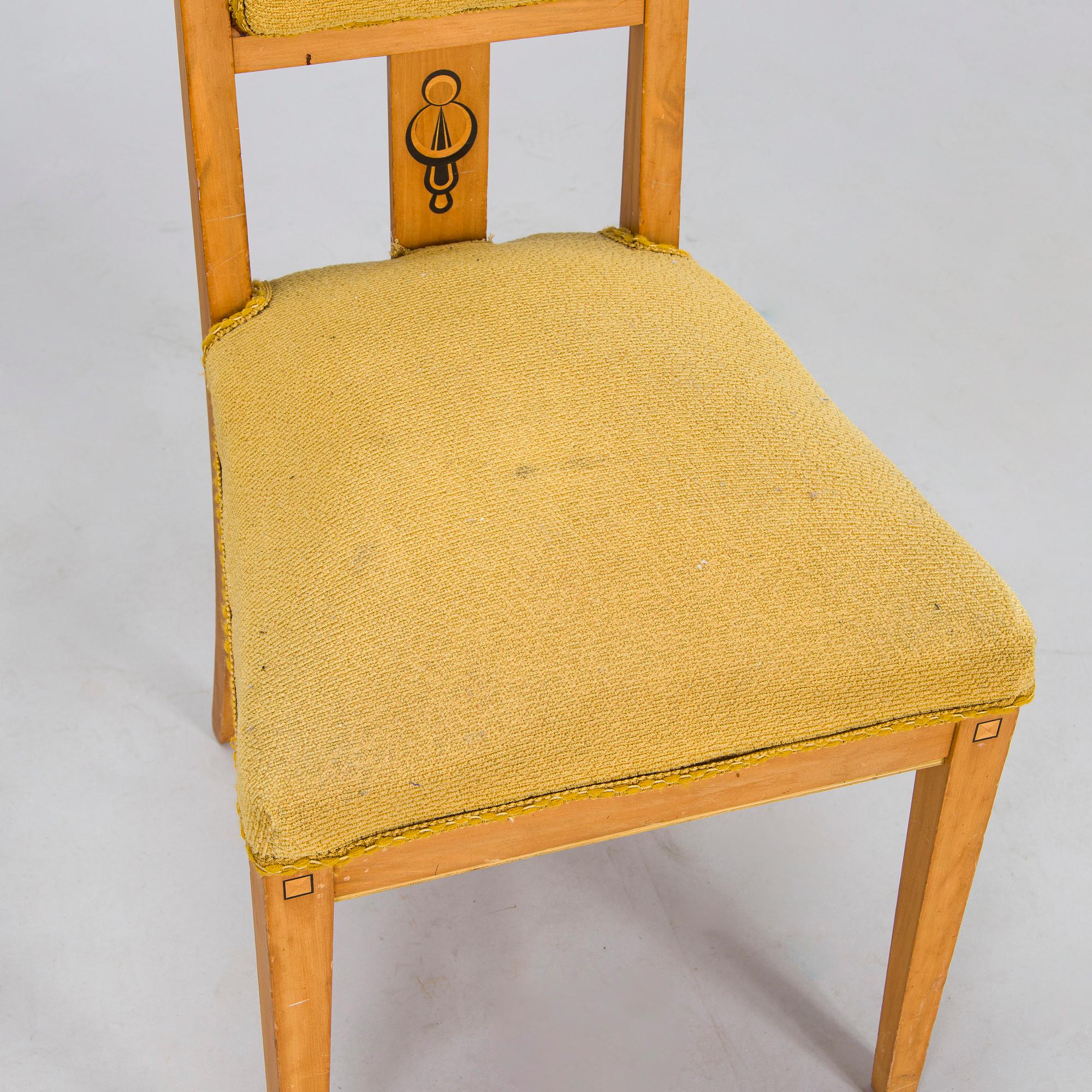 Fåtöljer, ett par och stolar, 4 st, tidigt 1900-tal.