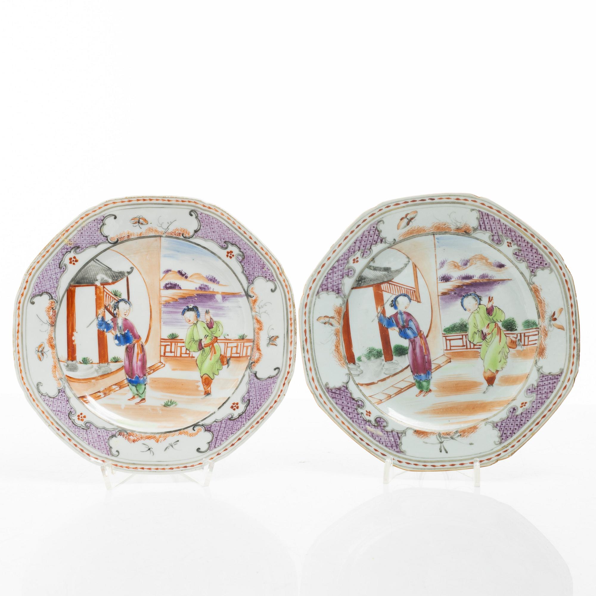 Assietter, 9 st, porslin, Kina, Qianlong (1736-95).