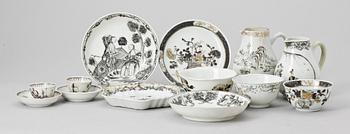 SERVISDELAR, 10 stycken, kompaniporslin. Qing dynastin, Qianlong (1736-95).