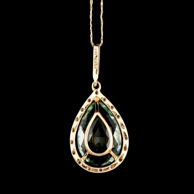 HÄNGE, 14 k guld, grön ametist och briljantslipade diamaneter tot 0.07 ct.