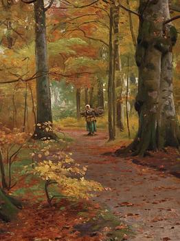 Peder Mork Mönsted, Woman gathering firewood in a beech forest.