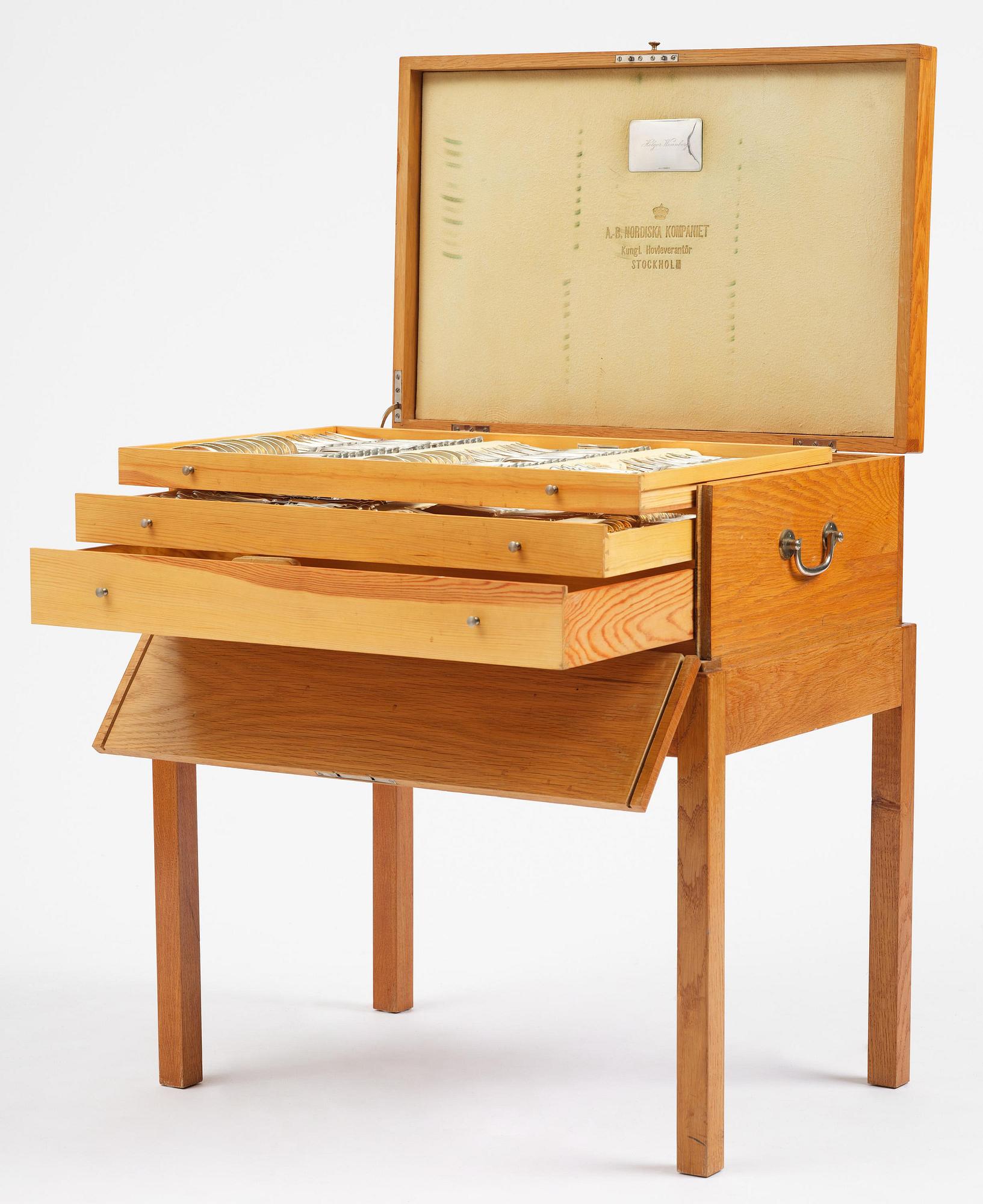 A Swedish 156 piece silver table-cutlery with wood box, mark of company Nordiska Kompaniet, Stockholm 1917.