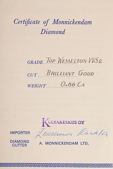 DIAMANT, briljantslipad 0,86 ct F-G (Top Wesselton) / VVS2.