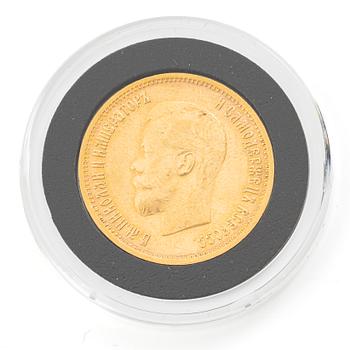 Gold coin, Russia, Nicholas II, 10 roubles, 1899.