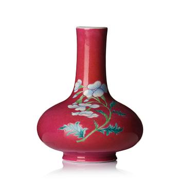 1066. A pink ground famille rose 'floral' vase, Republic, 20th century.