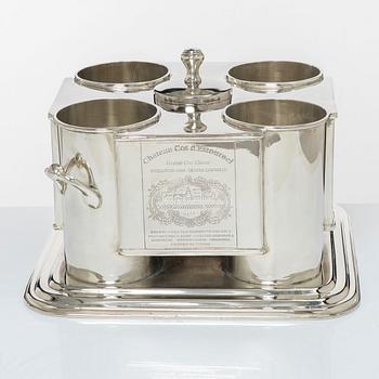 A silver plated four-bottle wine cooler.