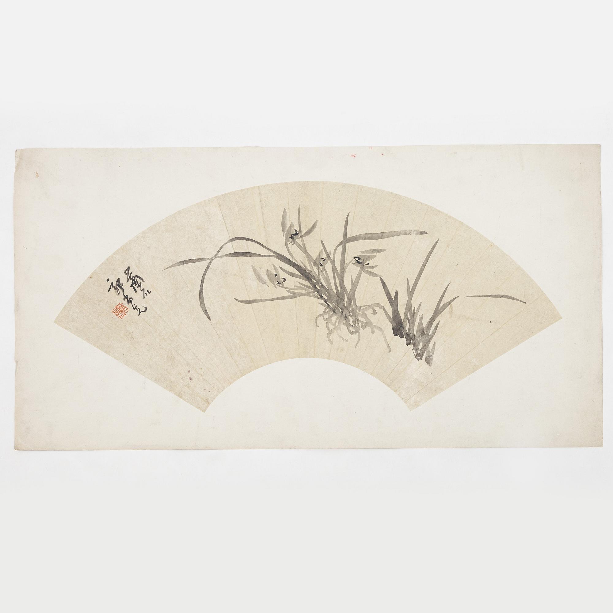 Unidentified artist, so-called "Fan painting", Orchids, China, 20th century.