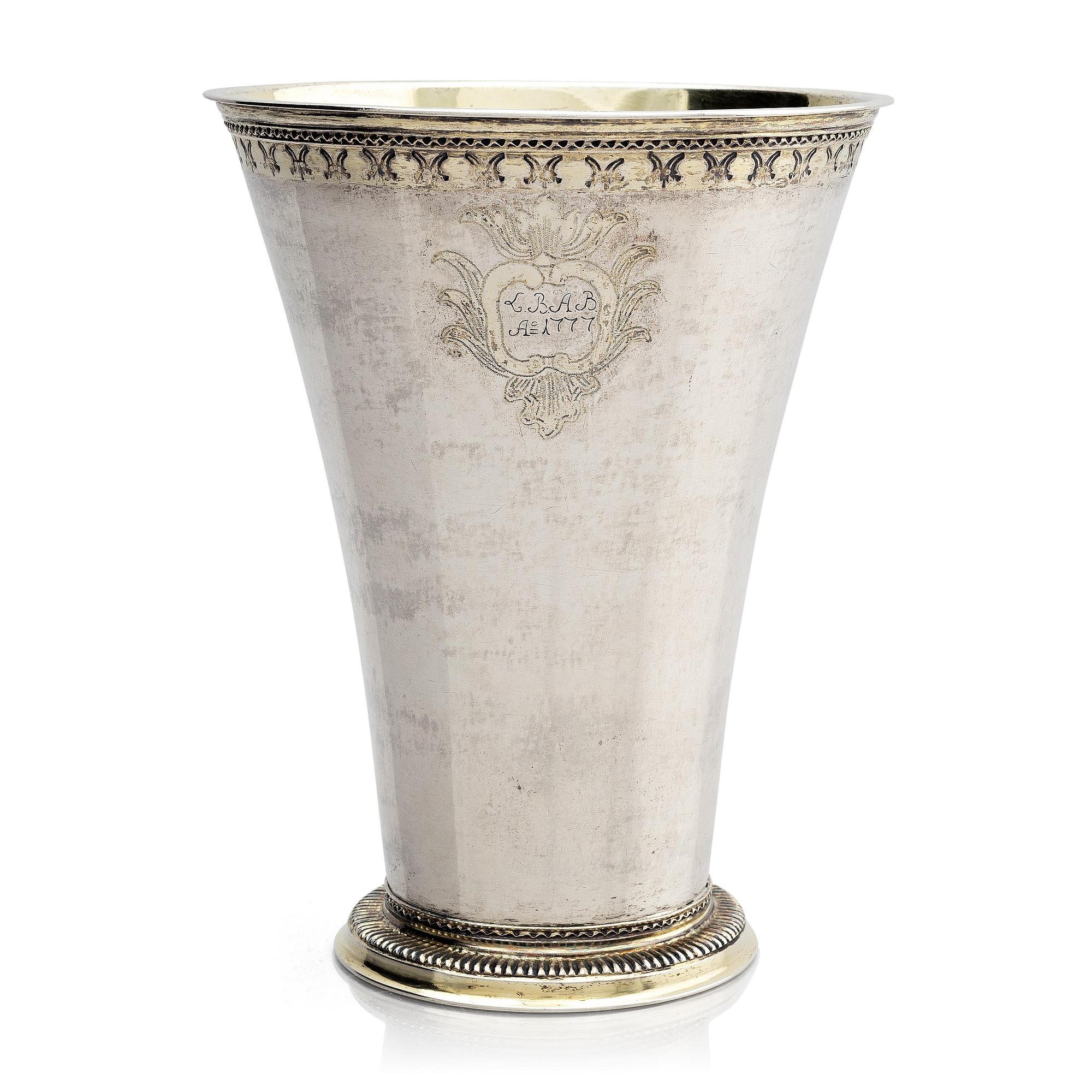 Anders Schotte, bägare, delvis förgyllt silver, Uddevalla 1777. Gustaviansk.