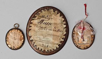 OKÄND KONSTNÄR, miniatyrer 3 st, gouache, 1800-tal.