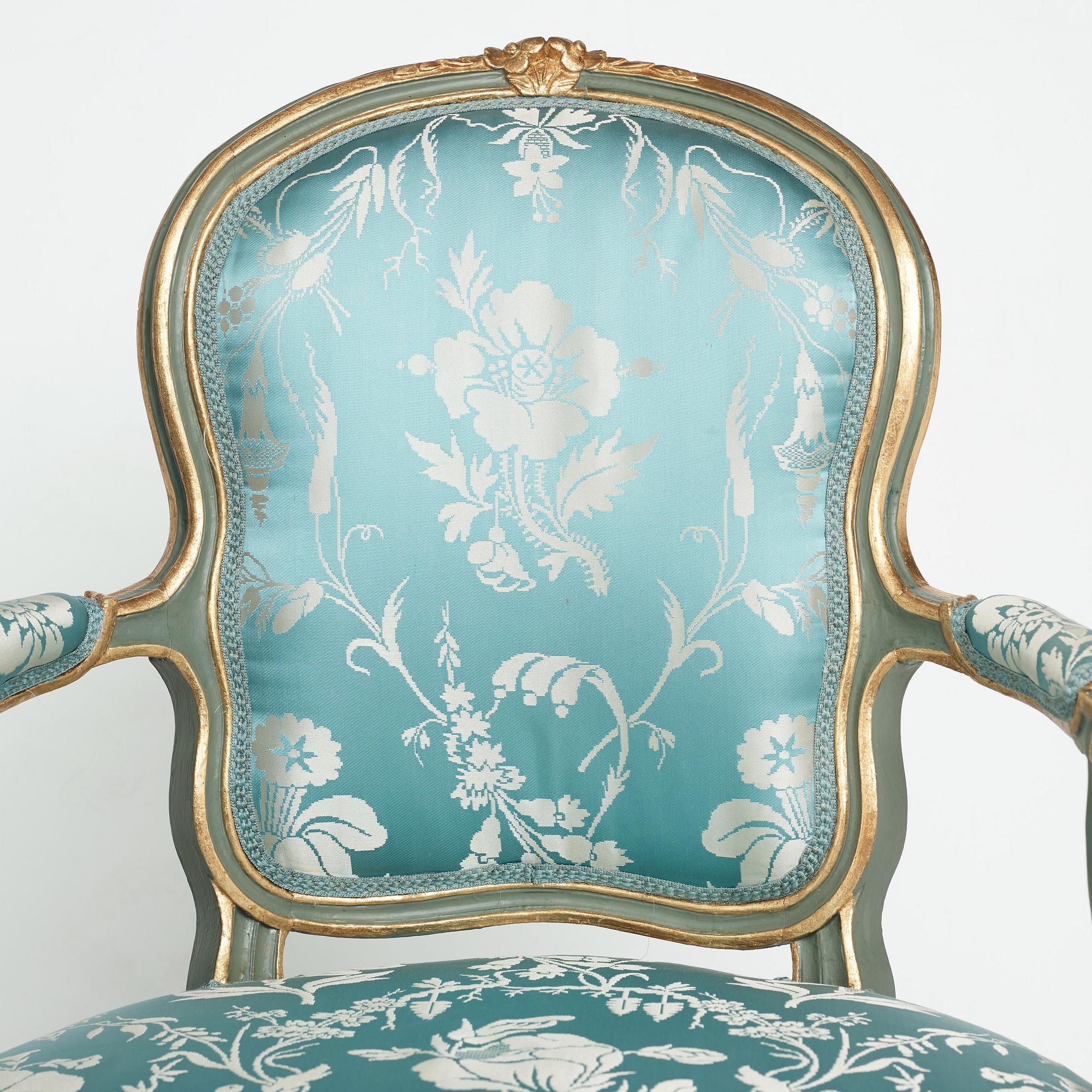 Two Louis XV mid 18th century armchairs.
