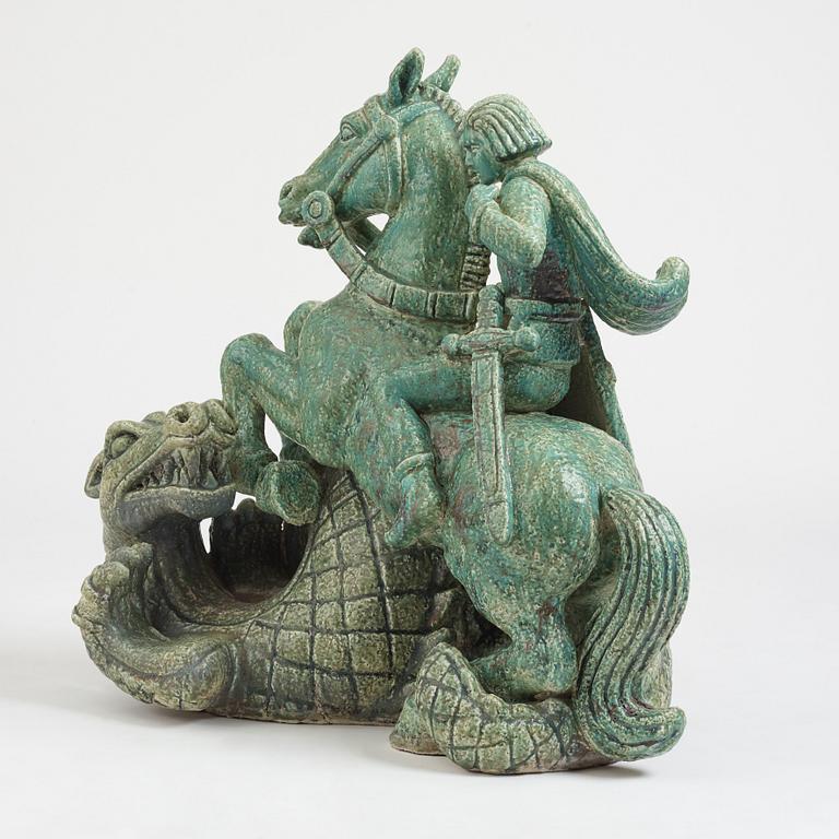 Gunnar Nylund, 'Saint George and the Dragon', a monumental stoneware sculpture, Rörstrand, Sweden, mid 1900s.