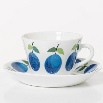 Stig Lindberg, Coffee cups with saucers, 9 pcs, "Prunus", Gustavsberg.