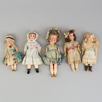 5 German porcelain dolls from the 1910-/1920's.