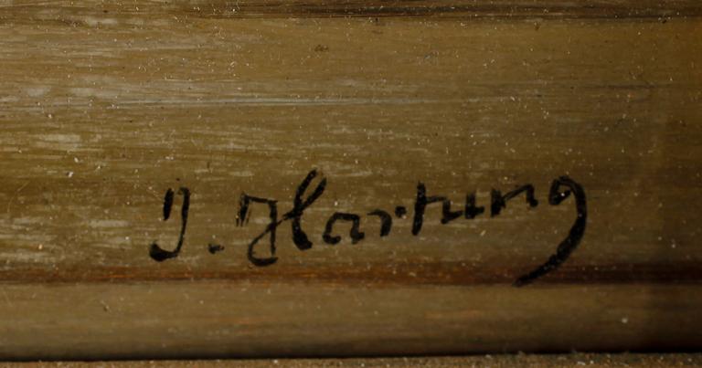 OKÄND KONSTNÄR, olja på pannå, sign J Hartung, 1800-tal.