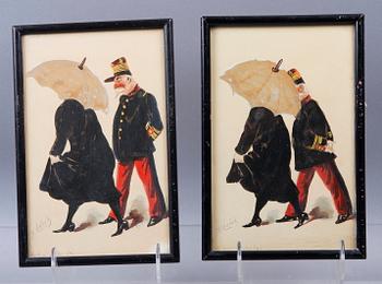 OKÄND KONSTNÄR, blandteknik, 6 st, sign Robert, Frankrike. 1800-talets slut.