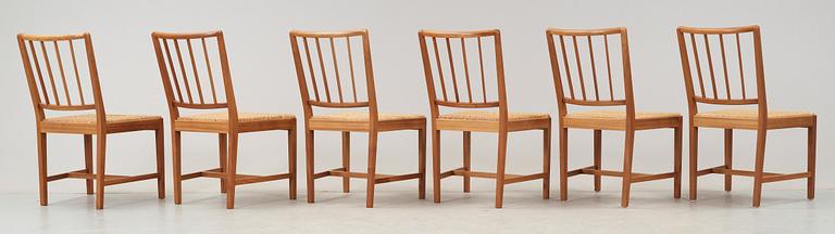 A suite of six Josef Frank mahogny dining chairs, Svenskt Tenn, model nr 815.