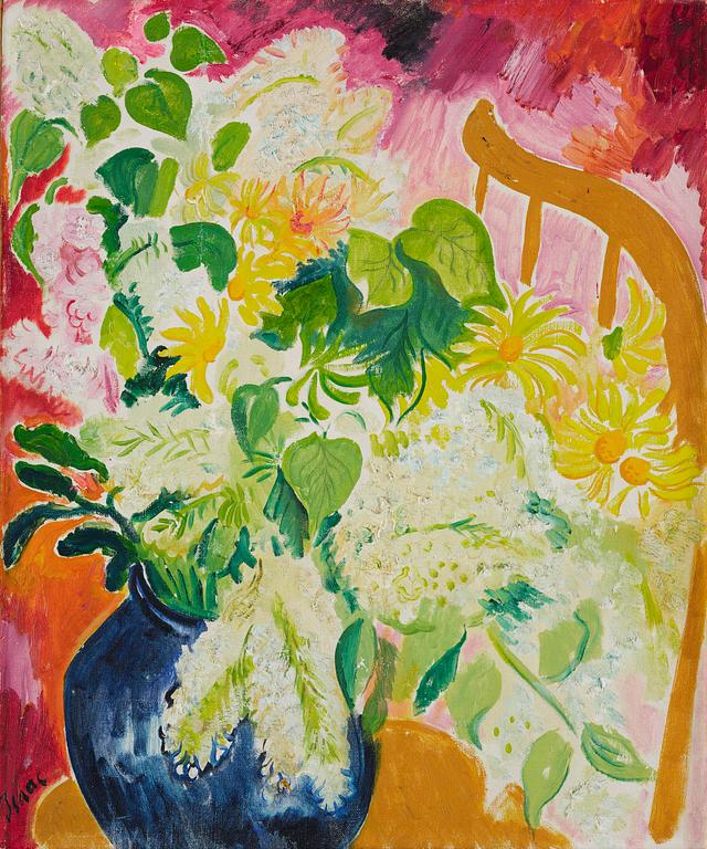 Isaac Grünewald, Blomster i blå vas.