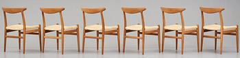 Hans J. Wegner, a set of 6 "W2" chairs, for C.M. Madsens Fabriker, Denmark 1950's.