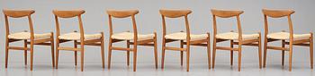 Hans J. Wegner, a set of 6 "W2" chairs, for C.M. Madsens Fabriker, Denmark 1950's.