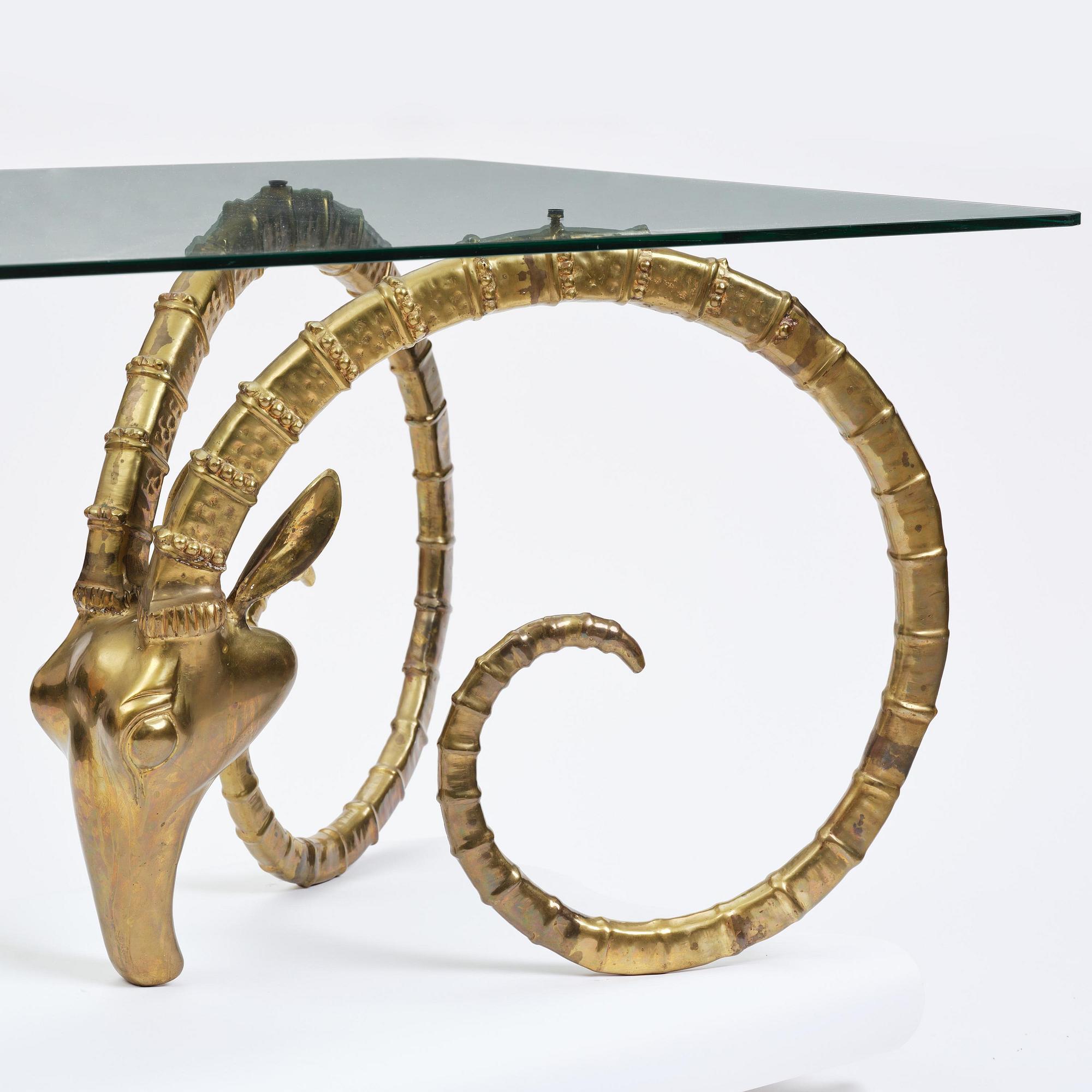 Alain Chervet, a brass and glass 'Ibex' dining table, France, 1970's.