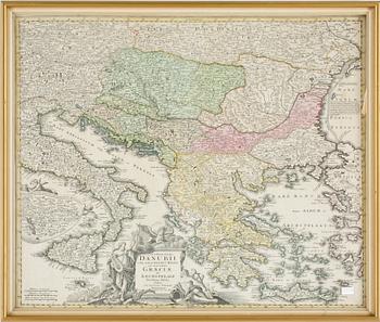 Johann Baptist Homann · JOHAN BAPTISTA HOMANN, karta, gravyr, "Graeciae et Archipelagi", 1700-tal.