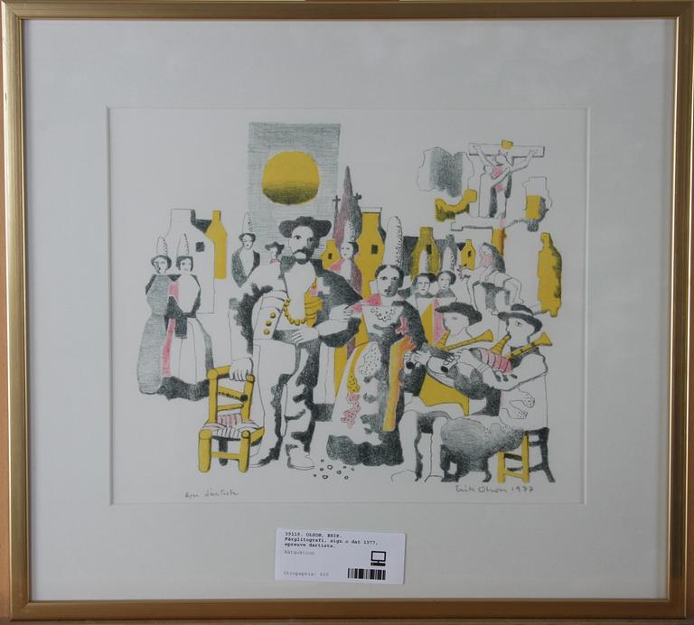 OLSON, ERIK. Färglitografi, sign o dat 1977, epreuve d'artiste.