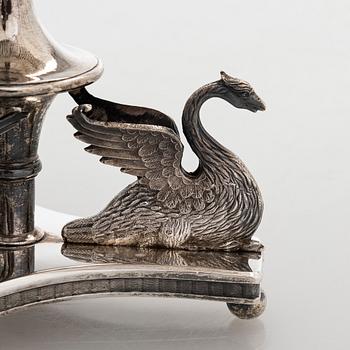 An Empire Style silver sugar bowl with lid, maker's mark of Carl Gustaf Herpel, Stockholm 1818.