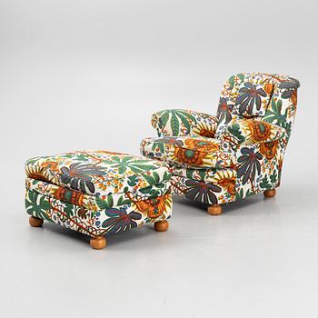 Josef Frank, fåtölj med fotpall, modell 336, Firma Svenskt Tenn.