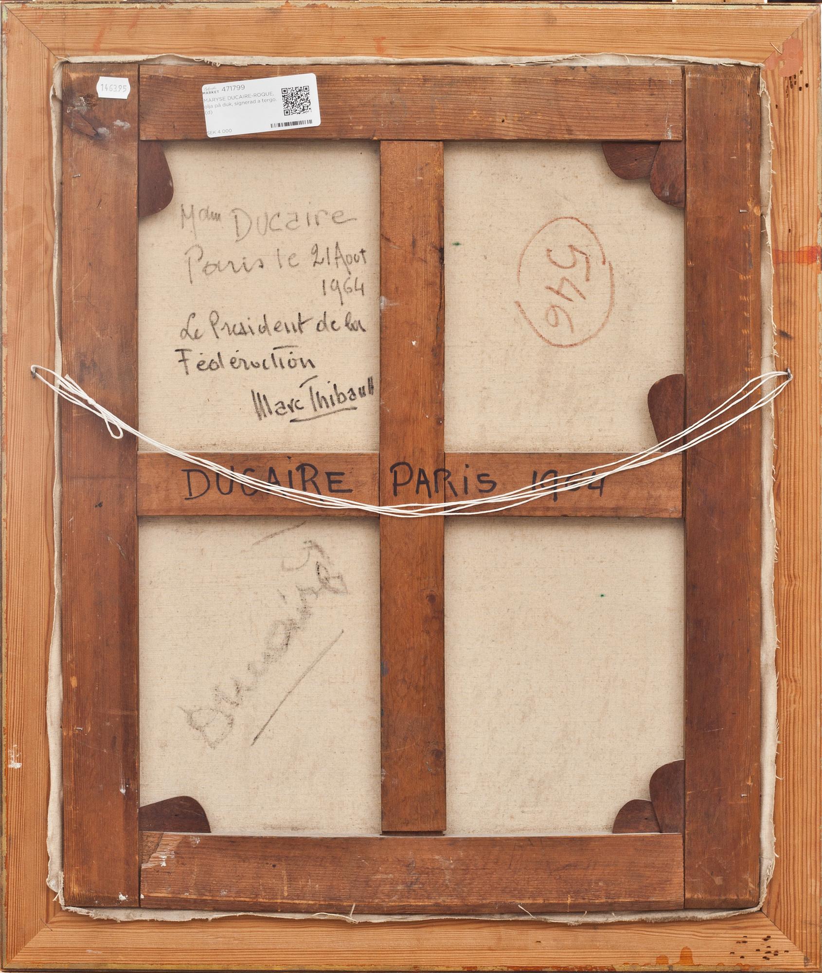 MARYSE DUCAIRE-ROQUE, olja på duk, signerad a tergo.