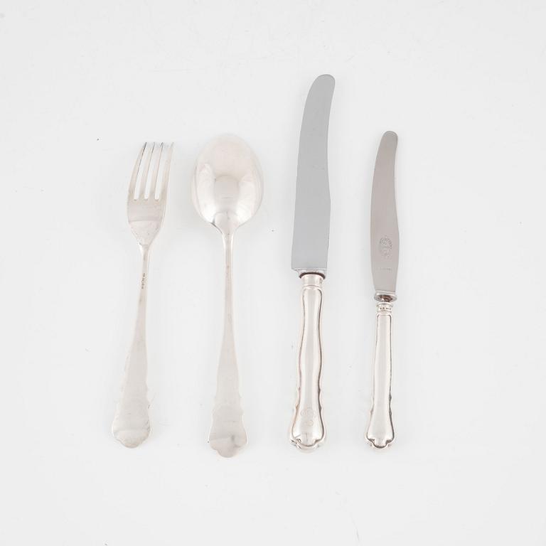 Bestick, 22 delar, silver, modell Chippendale, bl a Martin Lysell, Trelleborg 1926.