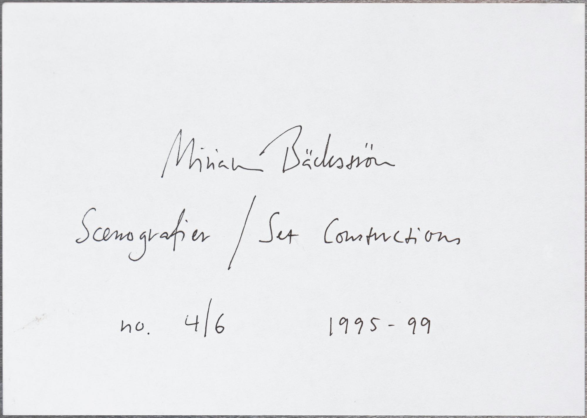 Miriam Bäckström, "Scenografier/Set Constructions", 1995-99.