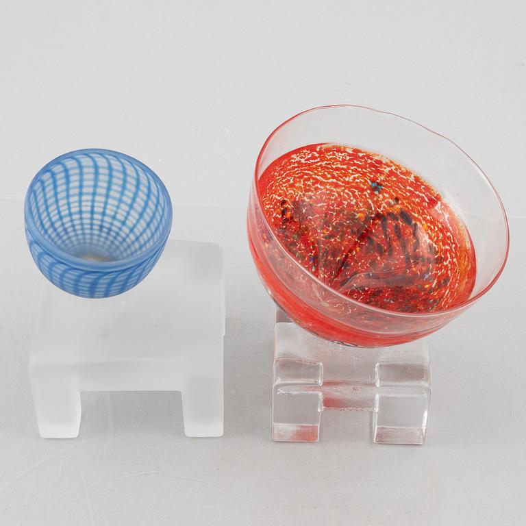 Bertil Vallien, two glass sculptures, Kosta Boda.