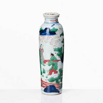 A Chinese wucai sleeve vase, Transition, 17th Century.