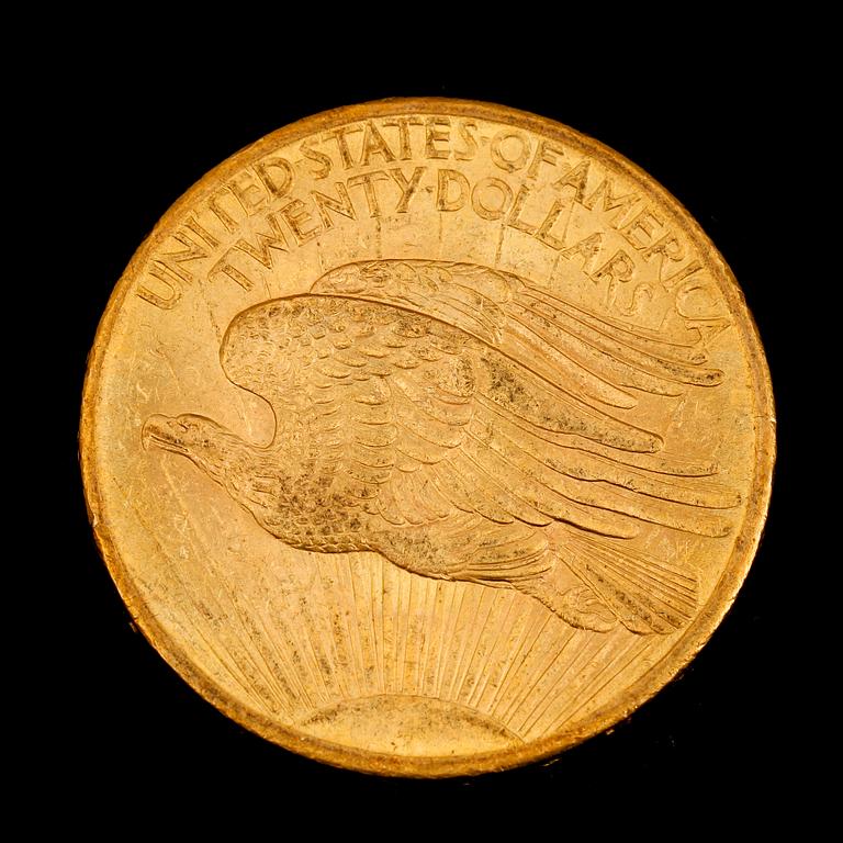 GULDMYNT, 20 dollar, USA, 1908. Vikt ca 34 g.
