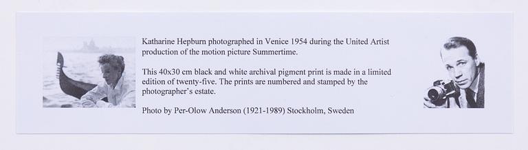 Per-Olow Anderson, "Katherine Hepburn", in Venice 1954 during the United Artists production of "Summertime".