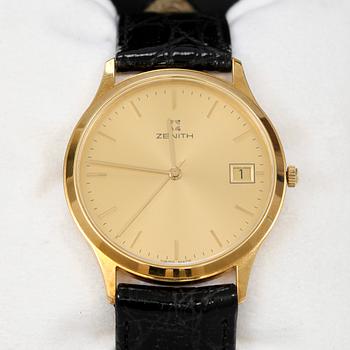 HERRARMBANDSUR, Zenith, 18k guld. 1990-tal.