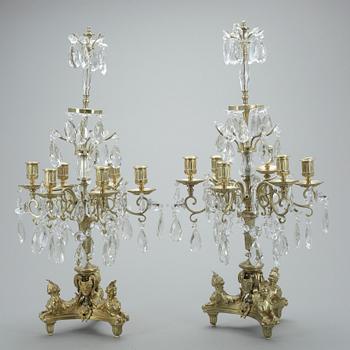 KANDELABRAR, ett par, förgylld mässing, barockstil, Boulles art. sent 1800-tal.