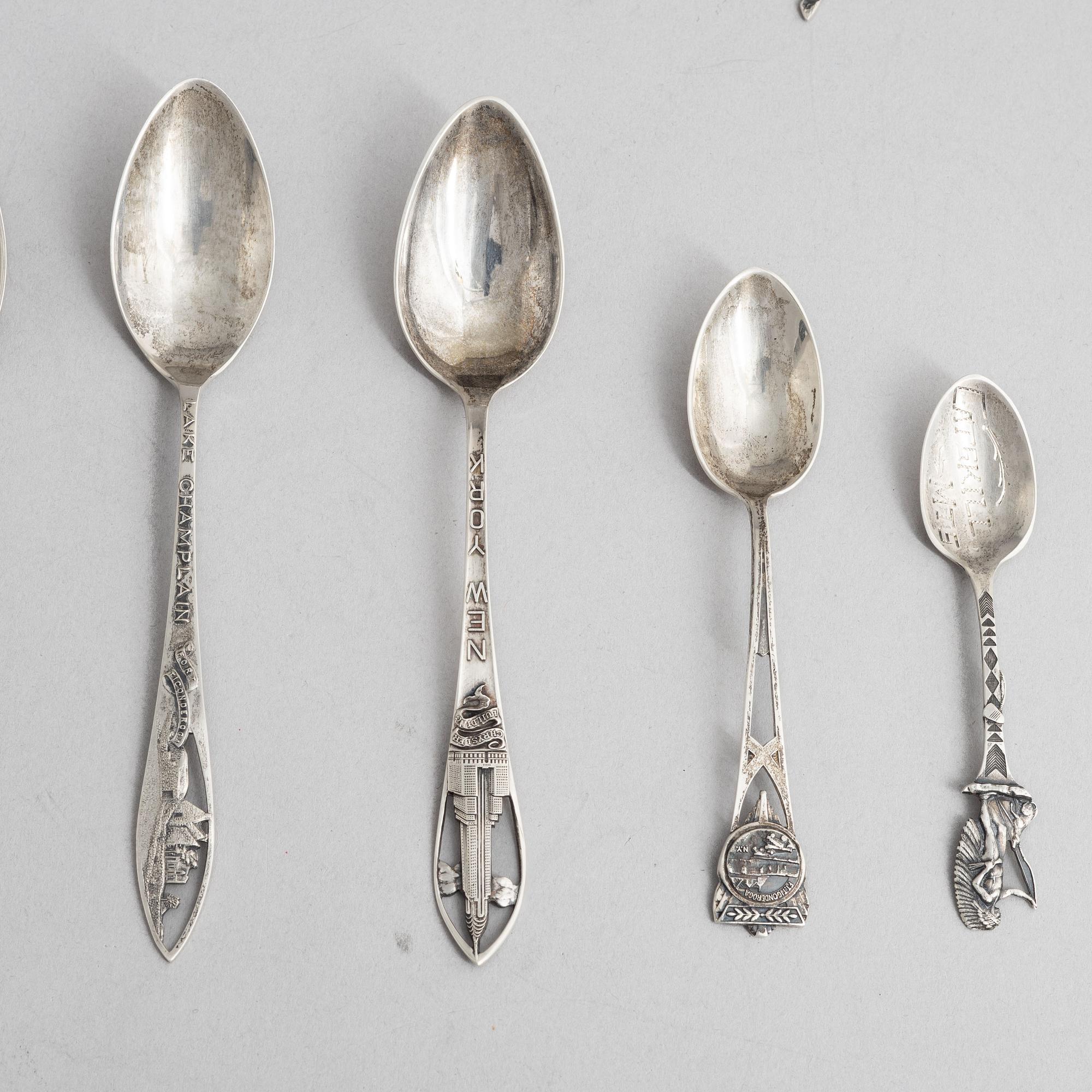 Souvenir spoons, 16 pcs, sterling silver, North America, circa first half/mid 20th Century.