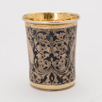 A Russian niello silver beaker, Mid 19th Century.