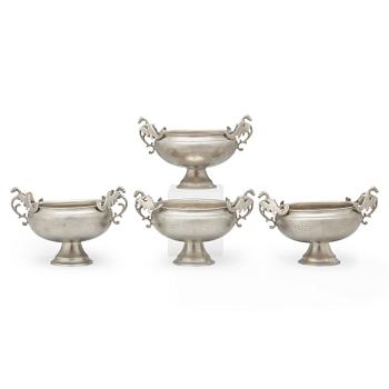 1646. A set of four pewter stem cups by G F Baumann, master 1789.