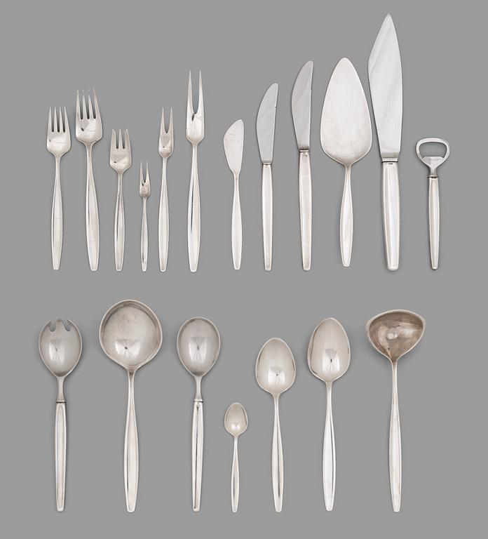 Tias Eckhoff, a set of 112 pcs of sterling silver and stainless steel 'Cypress' flatware, Georg Jensen, Copenhagen.