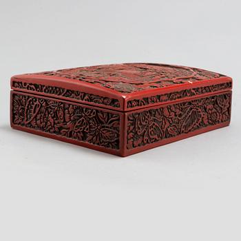 A large carved red lacquered box with cover, Qing dynasty, circa 1900.