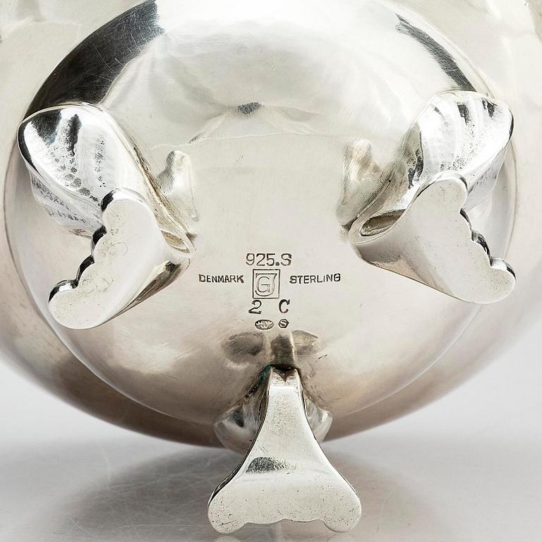 Georg Jensen, a three pieces coffee service in sterling silver, "Magnolia/Blossom", Copenhagen 1933-44.