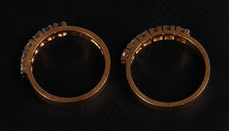 ALLIANSRINGAR, 2 st, 18K guld, diamanter. ÖRN, Göteborg 1984. Total vikt 9 gram.