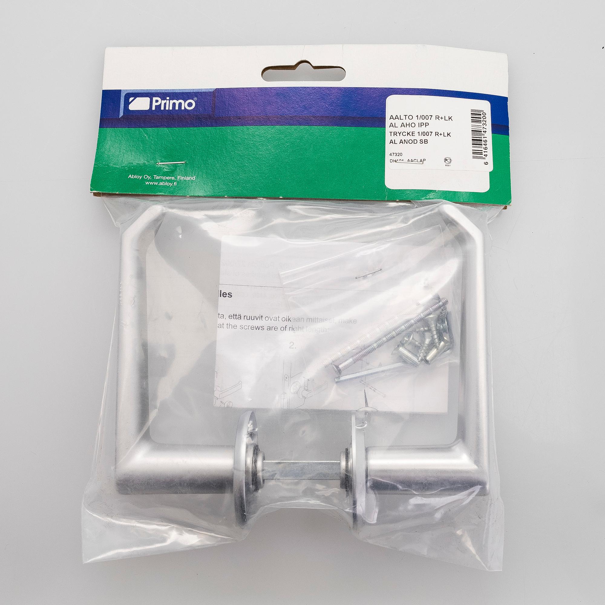 Alvar Aalto, Six pairs of late 20th century doorhandles, manufacturer Primo.