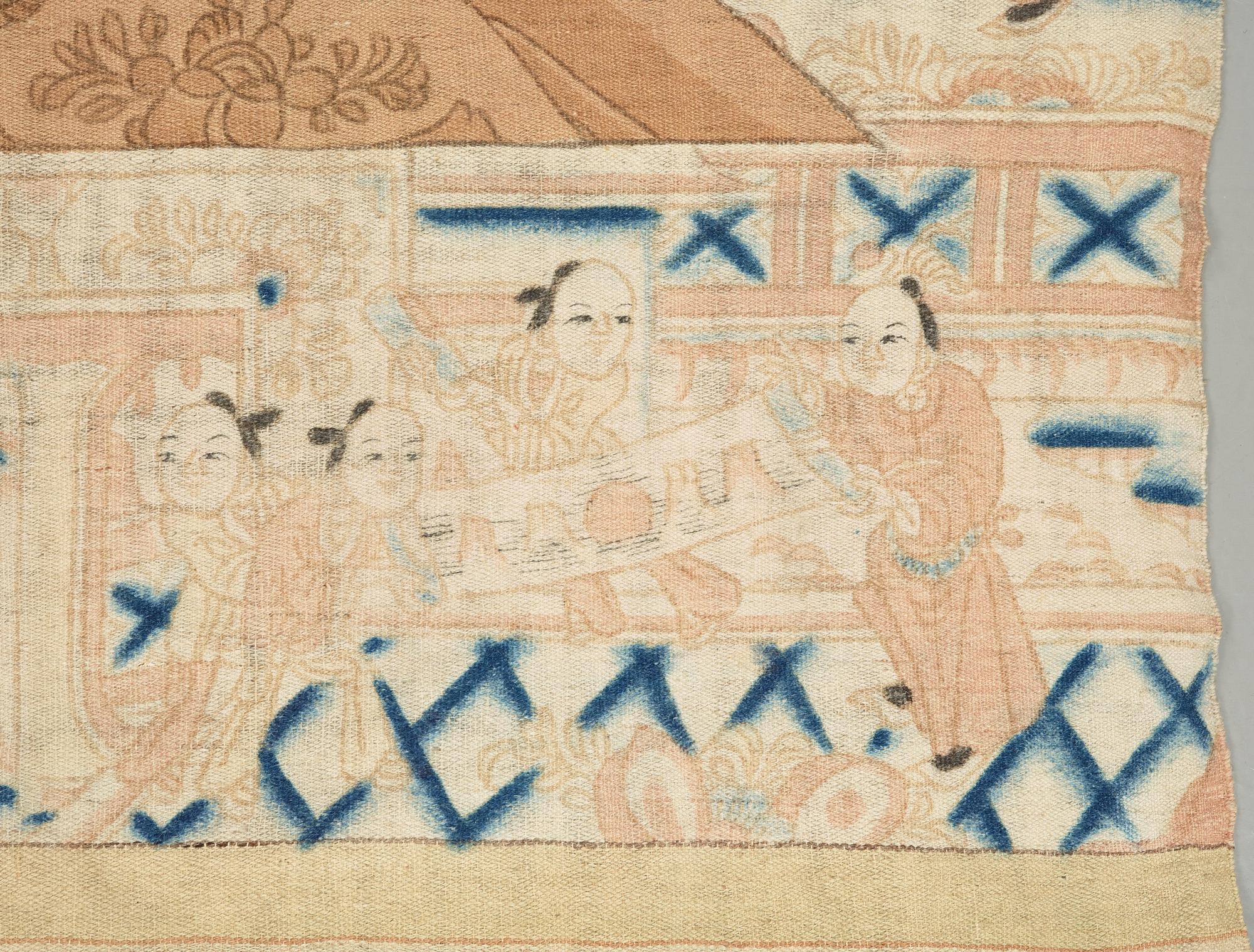 A PAINTED TEXTILE, a semi-antique Chinese, 202 x 150,5 cm.