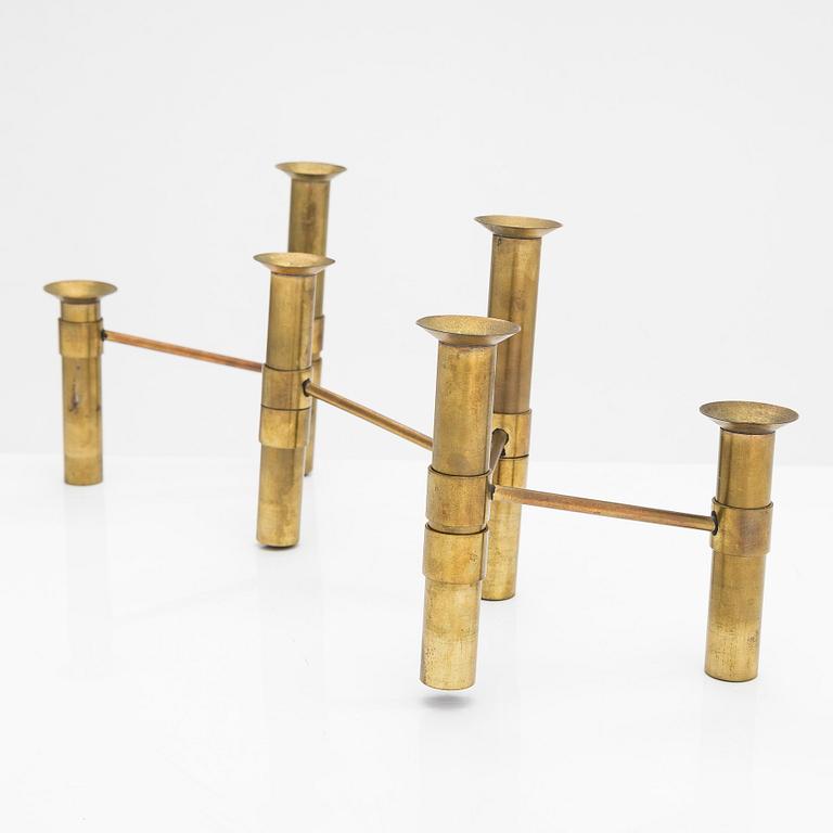 Tapio Wirkkala, a 1970s 'Nonstop' brass serial candelabra, Kultakeskus, Hämeenlinna Finland.