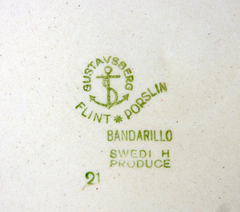 MATSERVIS, ca 50 delar. Flintgods, "Bandarillo", Wilhelm Kåge, Gustavsberg.