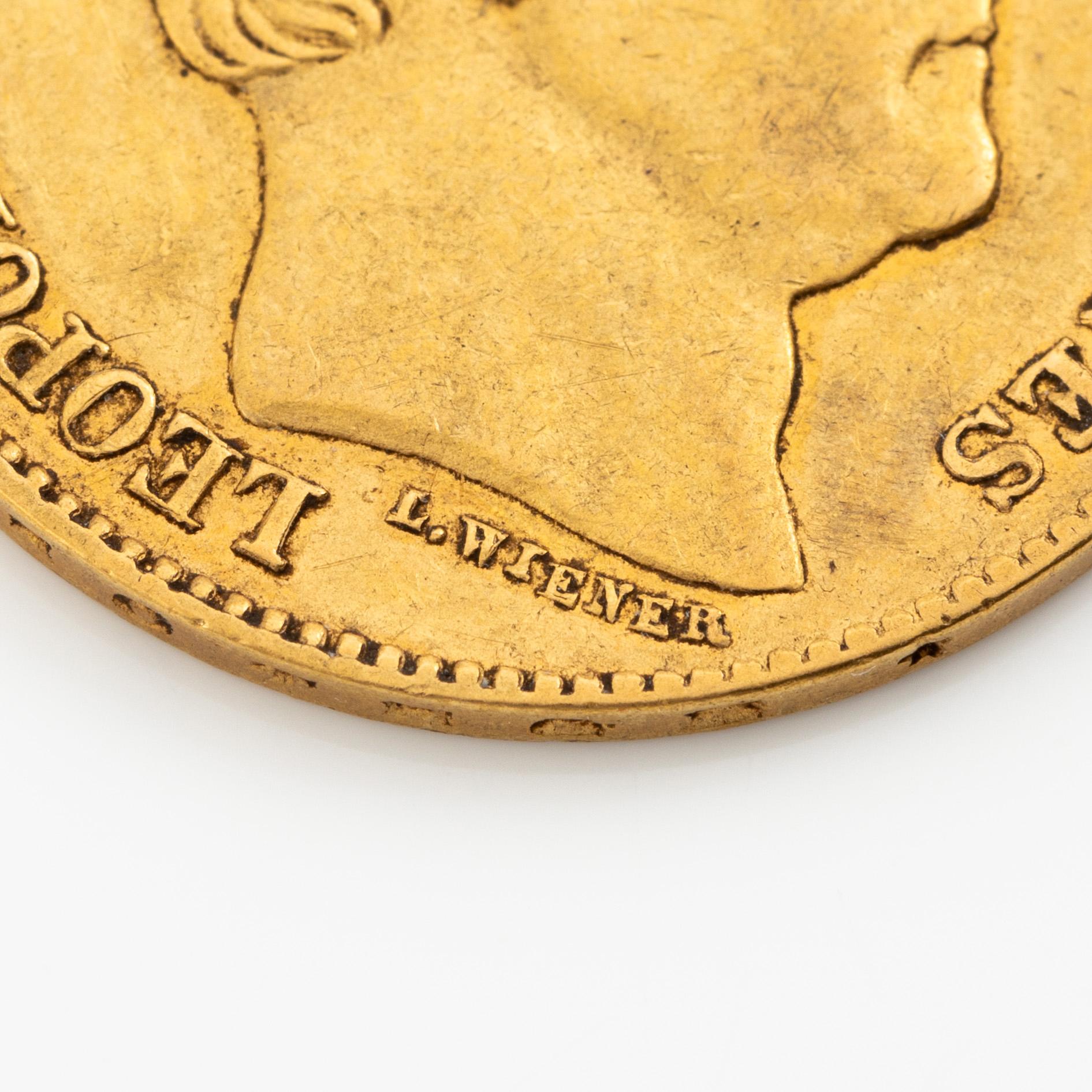 Gold coin Belgium, Leopold I, 20 Franc, 1865.