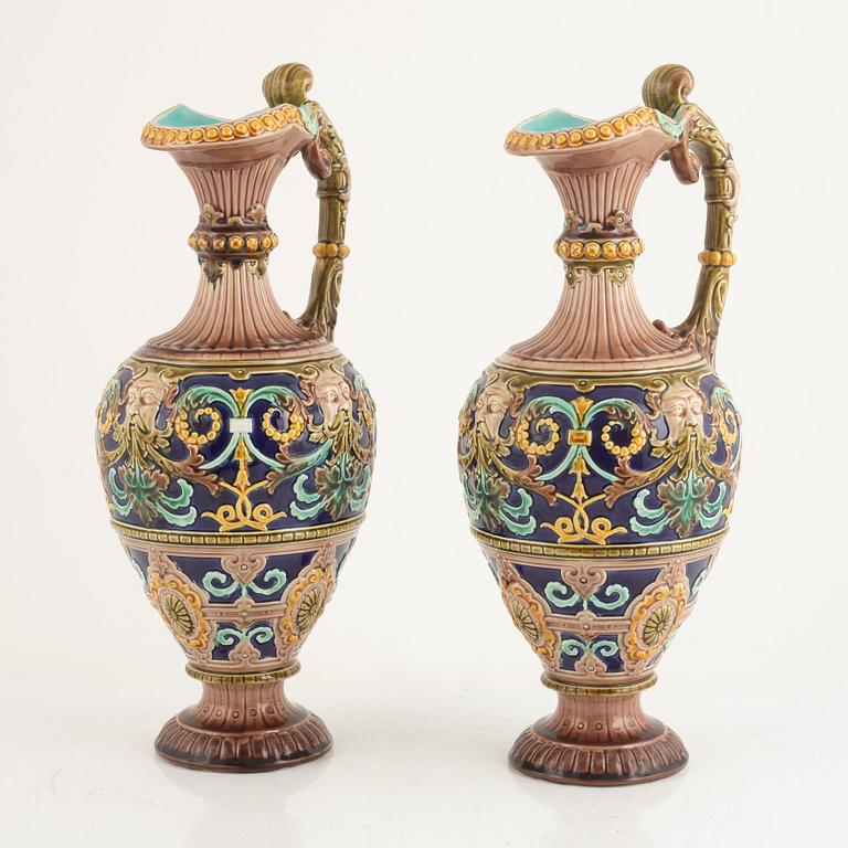 A pair of majolica jugs, Rörstrand, late 19th century.
